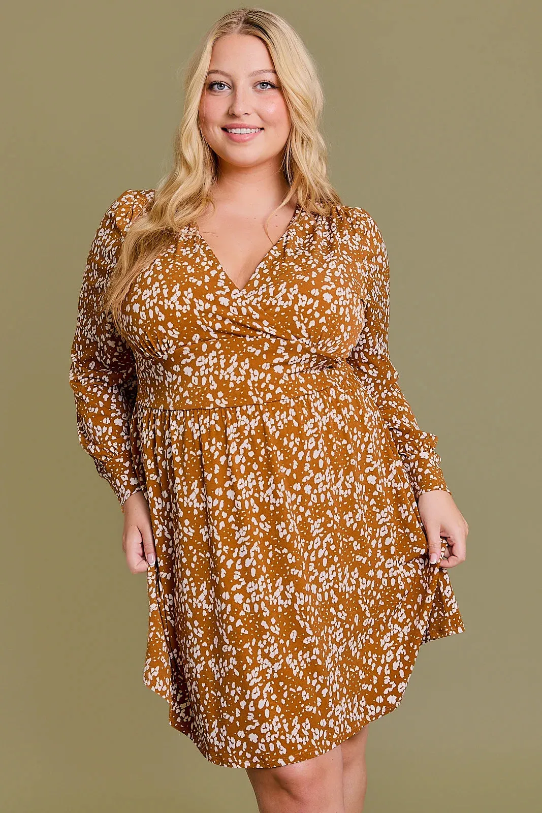 Plus Size Animal Print Banded Waist Wrap Mini Dress