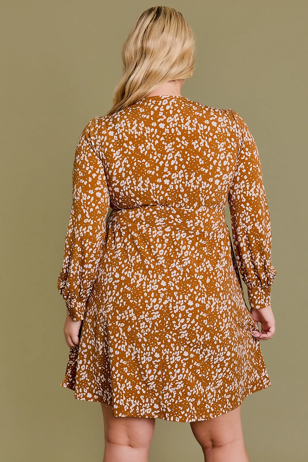 Plus Size Animal Print Banded Waist Wrap Mini Dress