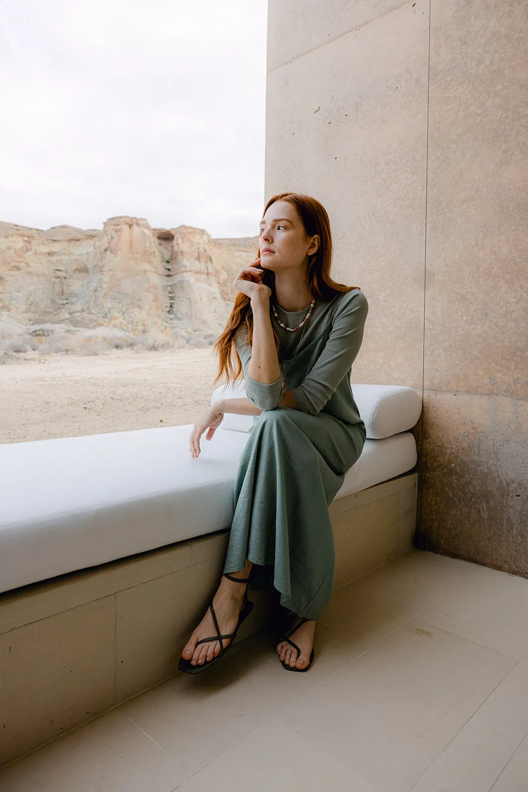 point linen slip dress