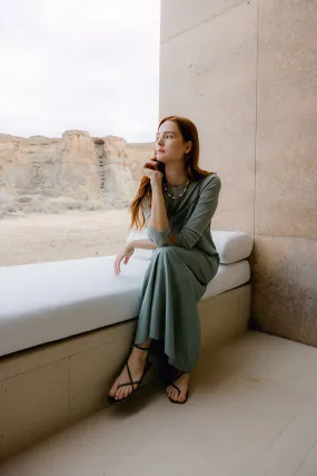 point linen slip dress