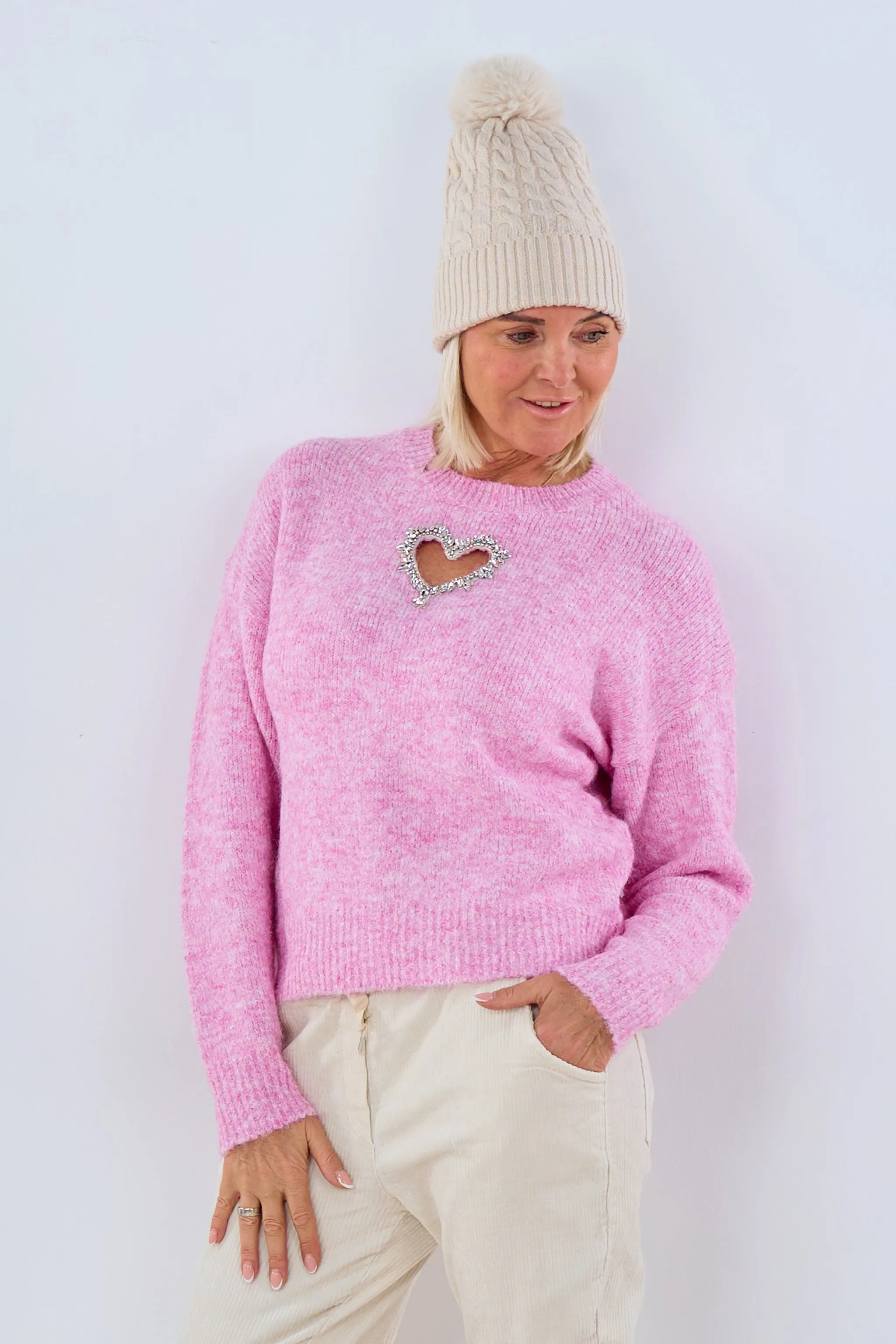 Pulli mit Herz-Ausschnitt, rosa (beere)