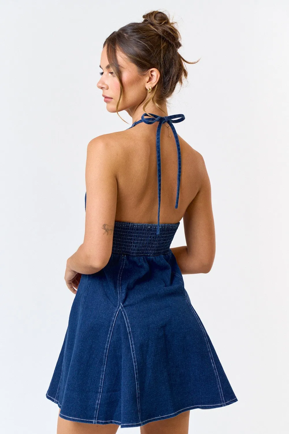 "September Winery" Halter Denim Dress