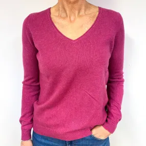 Raspberry Pink Cashmere V-Neck Jumper Medium
