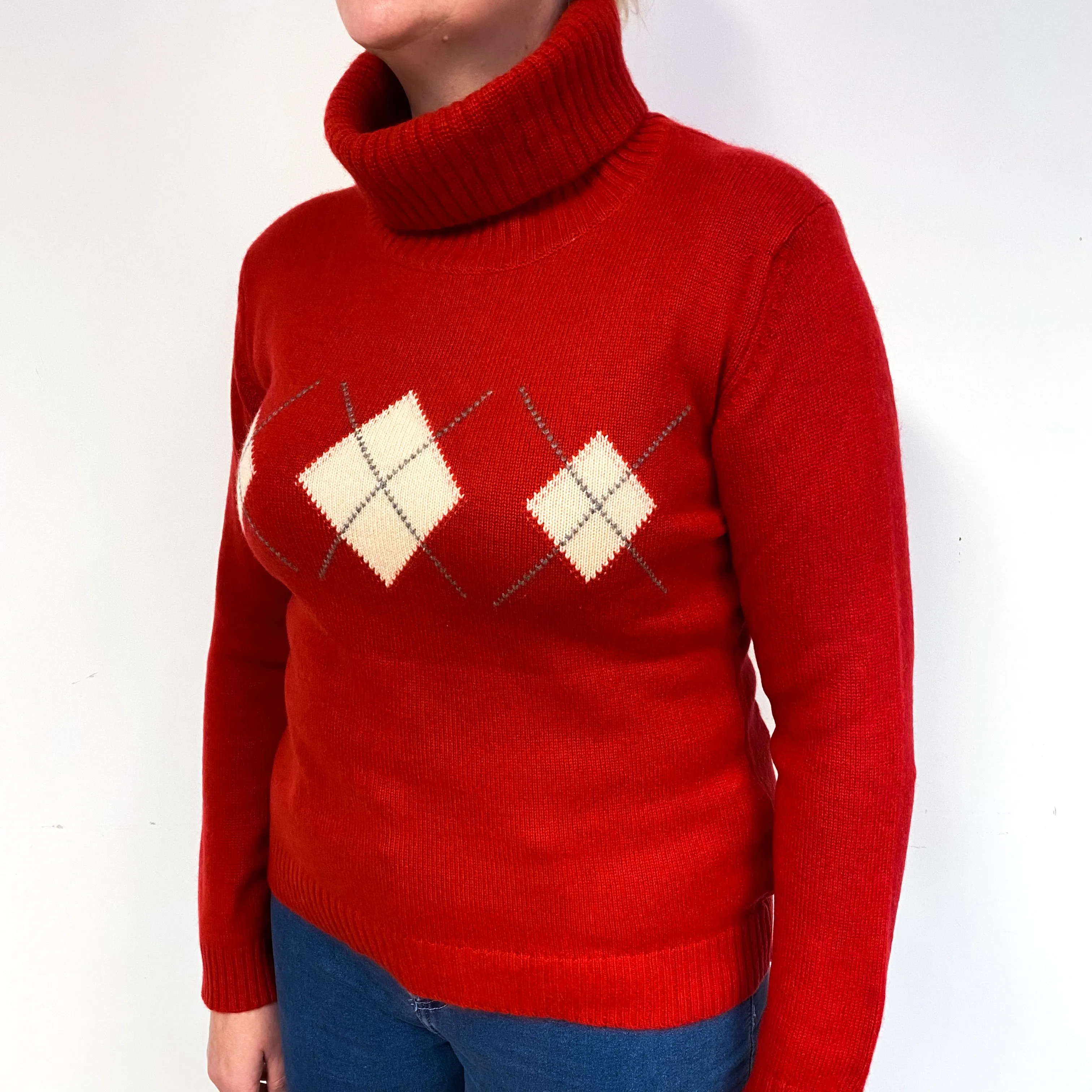 Red Diamond Heavy Knit Cashmere Polo Neck Jumper Large