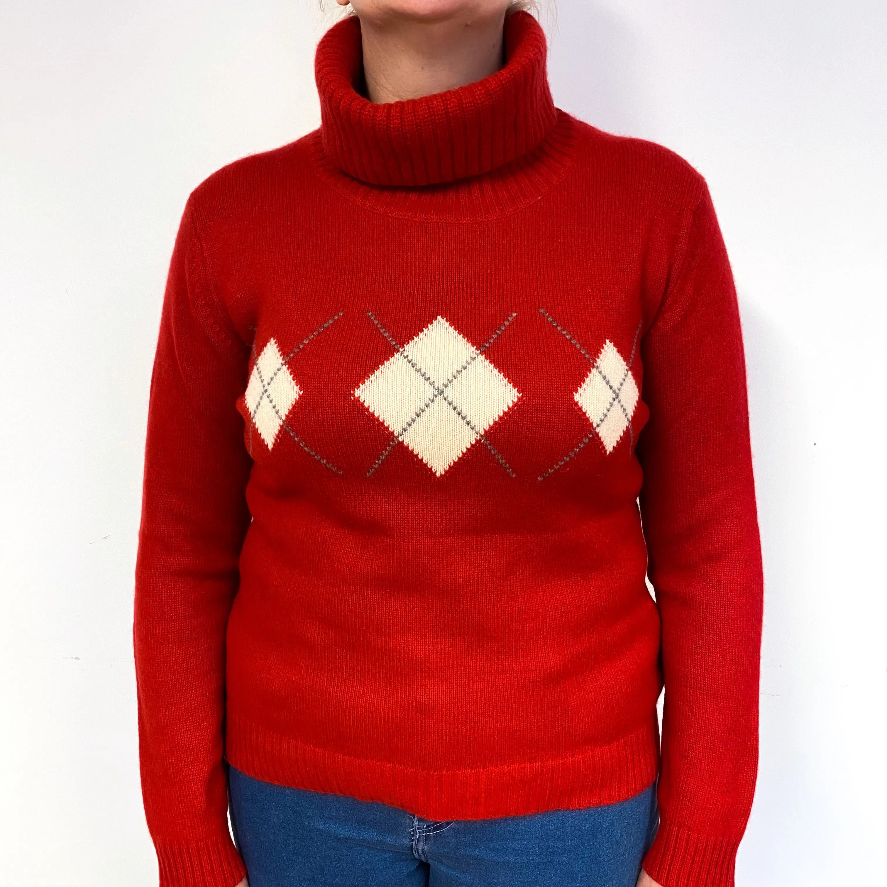 Red Diamond Heavy Knit Cashmere Polo Neck Jumper Large