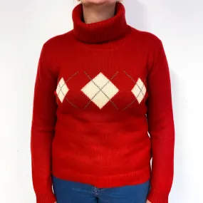 Red Diamond Heavy Knit Cashmere Polo Neck Jumper Large