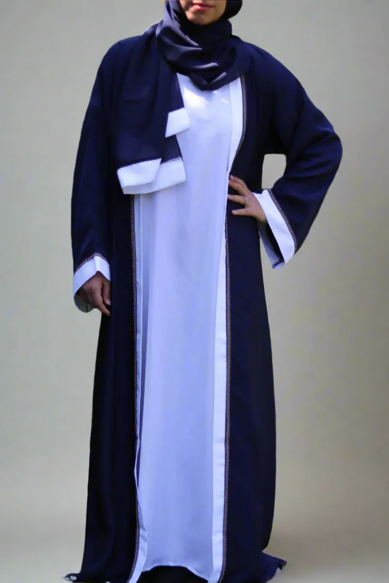 Reema Navy Contrast Abaya and Slip Set