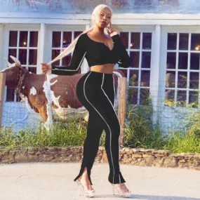 Reflective Stitch Two piece sexy sports set