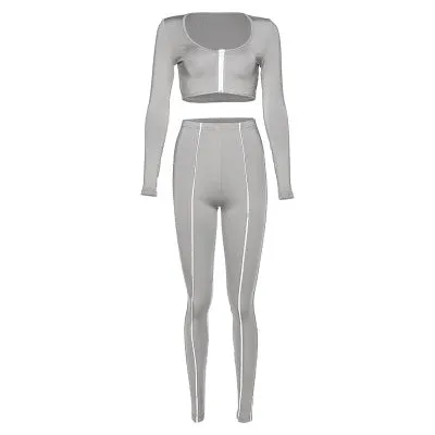 Reflective Stitch Two piece sexy sports set