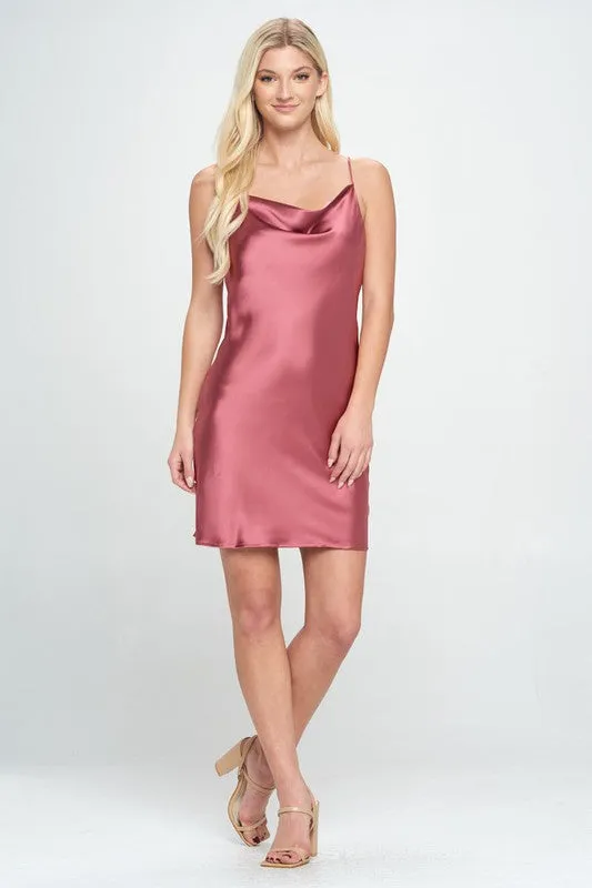 RENEE C. Dark Pink Luxury Bias Cut Satin Slip Dress