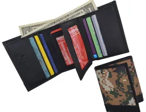 RFID Camouflage Blocking Men's Leather Camo Classic Trifold ID Card Holder Wallet