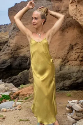 ROSE SILK SLIP DRESS DARK GOLD