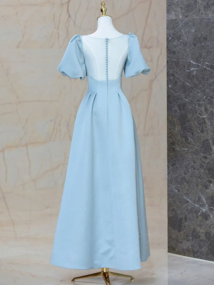 Satin Pearl Long Prom Dress, A-Line Evening Party Dress     fg6028