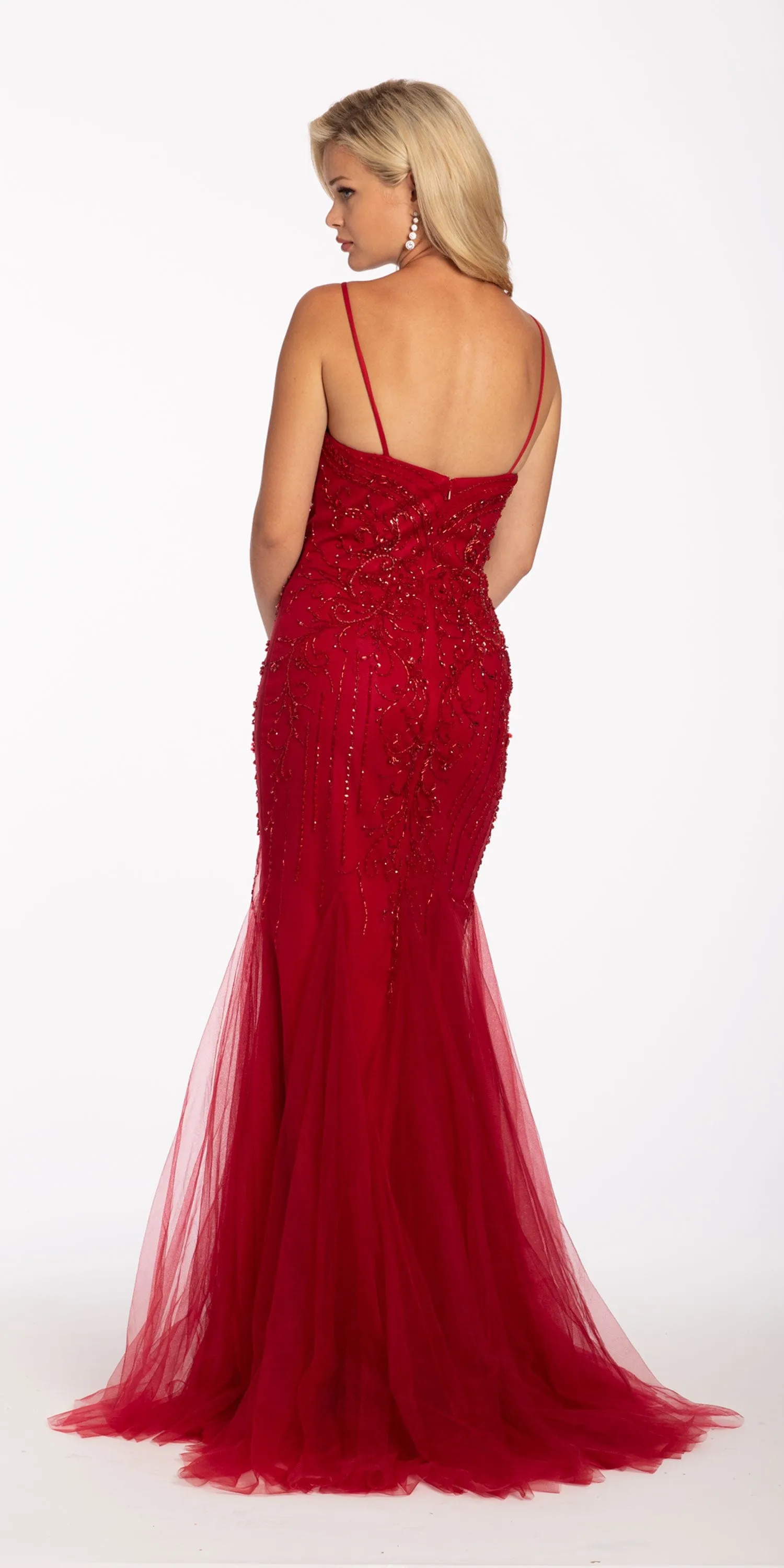 Scroll Beaded Sweetheart Dress with Mesh Godets