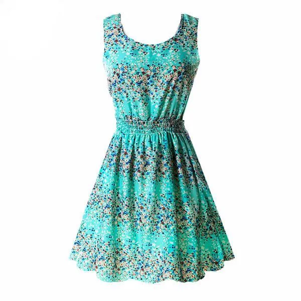 Sexy Vintage Summer Chiffon Sleeveless  Floral Tank Sundress