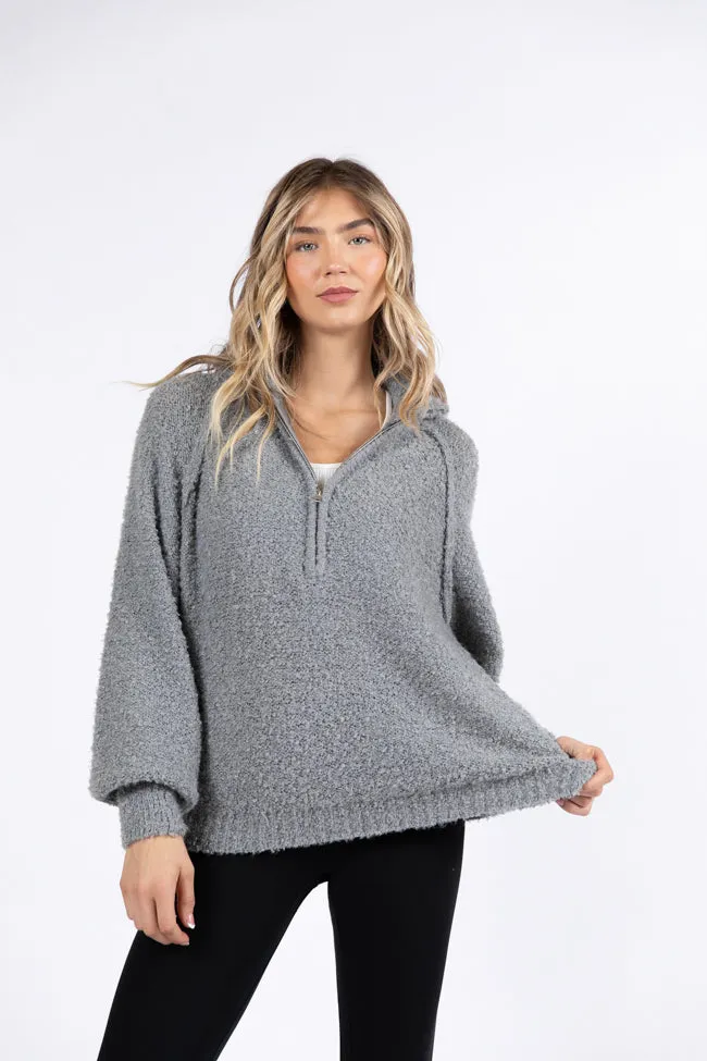Signature Move Grey Fuzzy Quarter Zip Pullover FINAL SALE