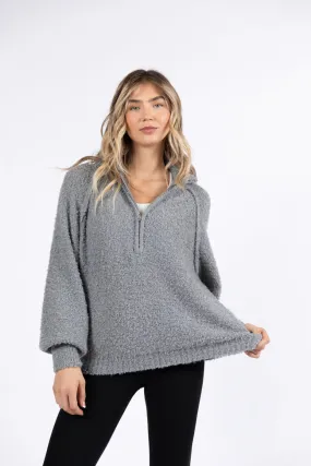 Signature Move Grey Fuzzy Quarter Zip Pullover FINAL SALE