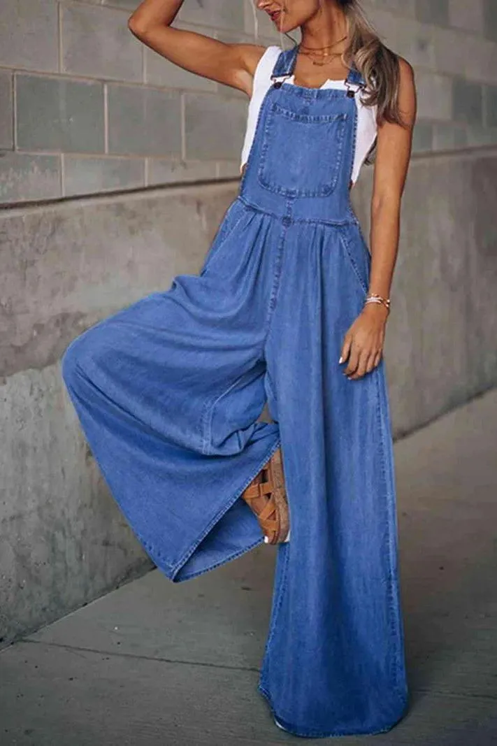 sleeveless denim jumpsuit