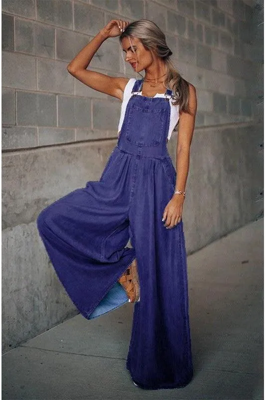 sleeveless denim jumpsuit