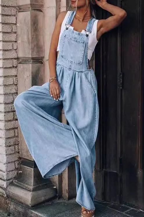 sleeveless denim jumpsuit
