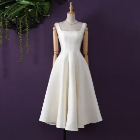 Slim Minimalist Dresses For Women Square Collar Sleeveless High Waist Folds Elegant Dress Female Fashion Clothes
