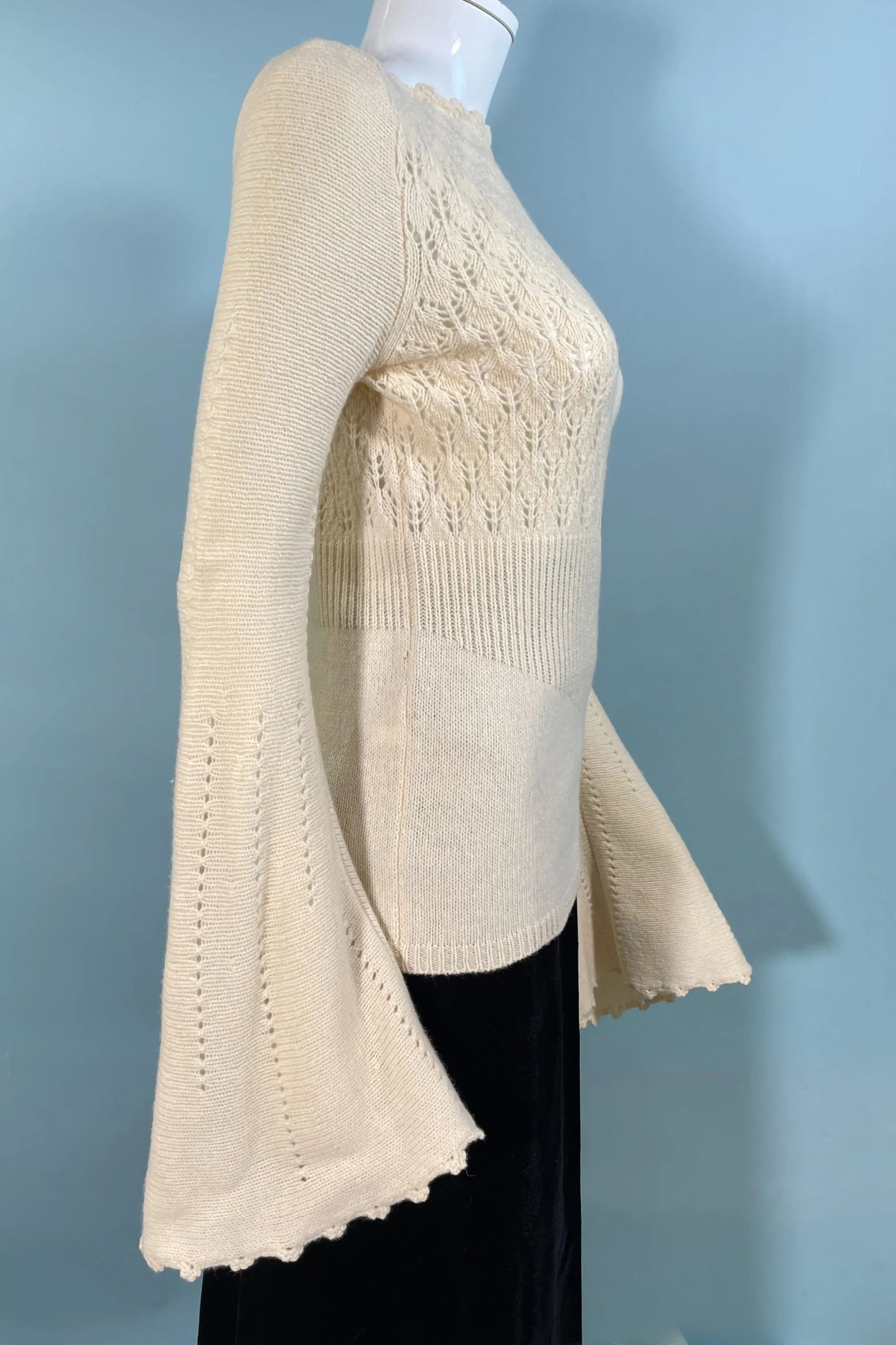 SOLD Express Vintage 90s Cream Merino Wool Sweater, Huge Bell Sleeves XS/S