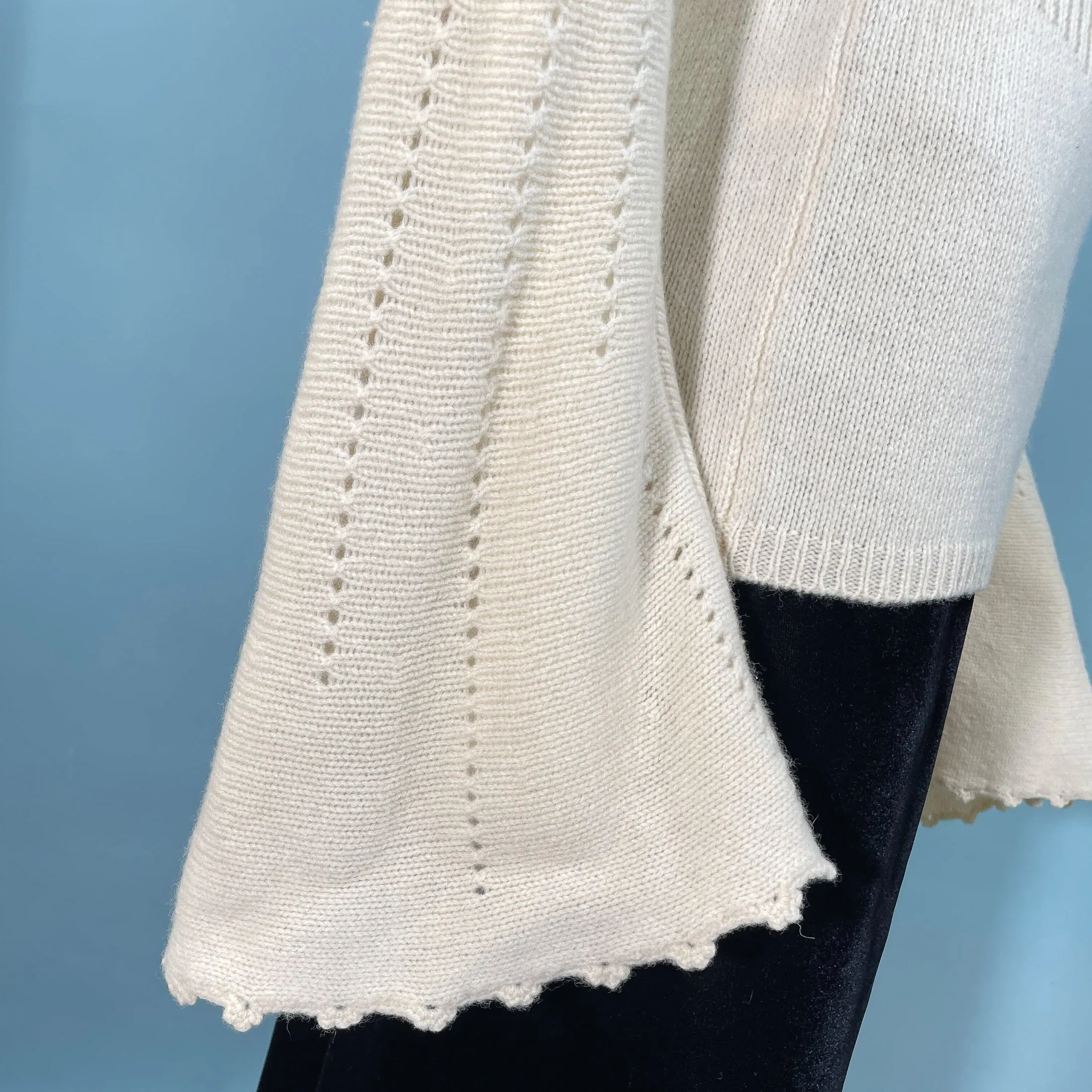 SOLD Express Vintage 90s Cream Merino Wool Sweater, Huge Bell Sleeves XS/S