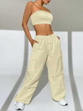 Solid Colored Tube Top With Cargo Pants