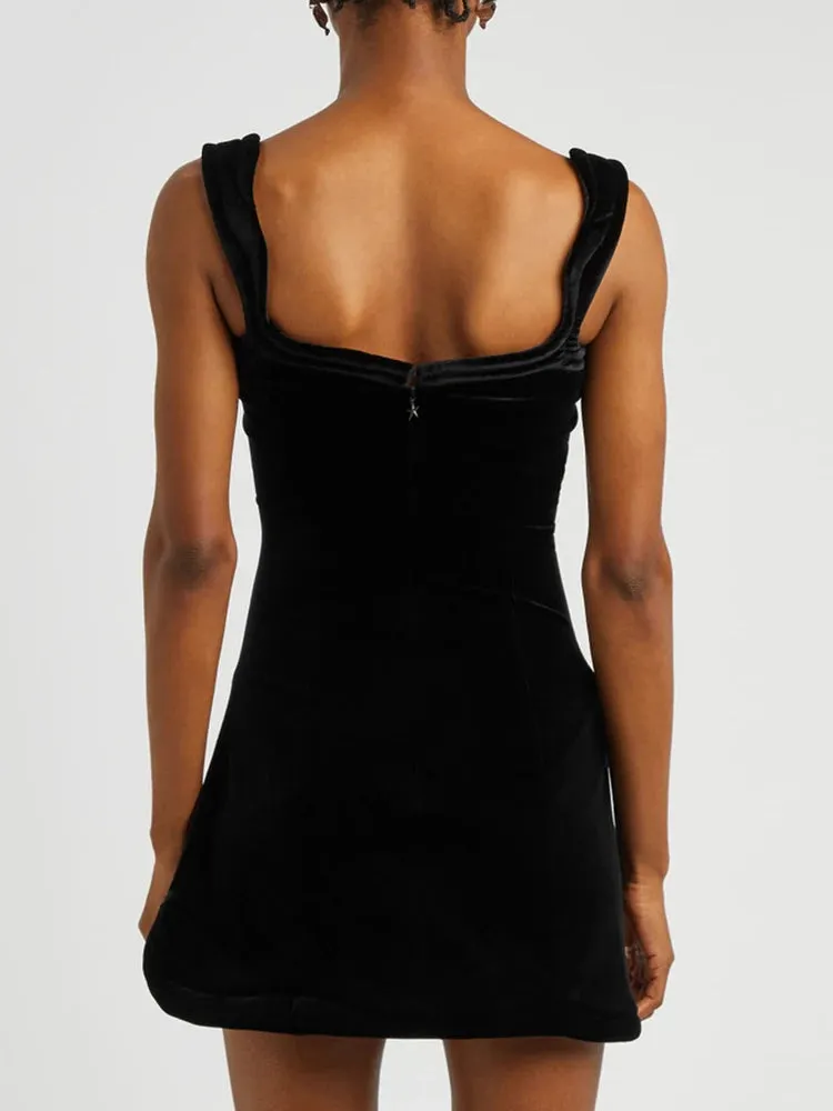 Solid Irregular Hem Sexy Dresses For Women Square Collar Sleeveless High Waist Backless Minimalist Slimming Dress Female New