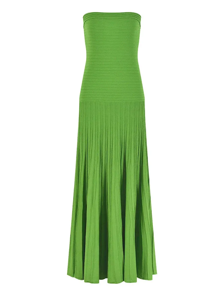 Solid Slimming Sexy Long Dresses For Women Strapless Sleeveless High Waist Spliced Folds Minimalist Dress Female