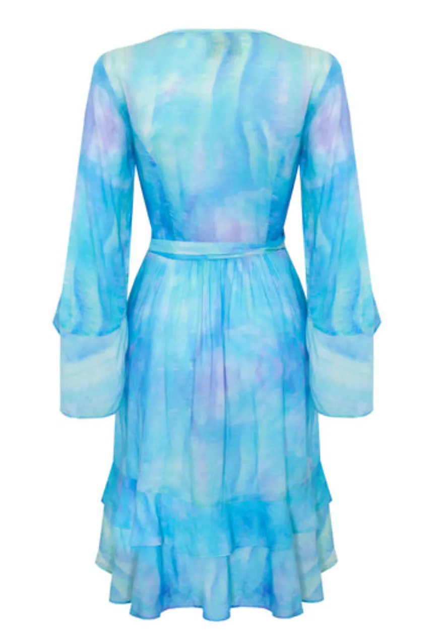 Sophia Alexia Mini Riviera Wrap Dress in Turquoise Wave