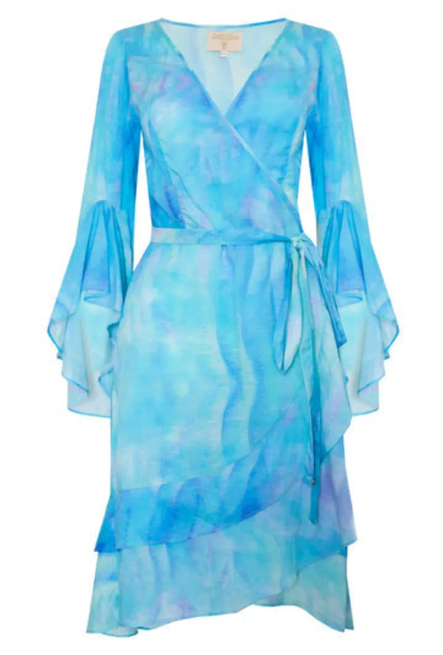 Sophia Alexia Mini Riviera Wrap Dress in Turquoise Wave