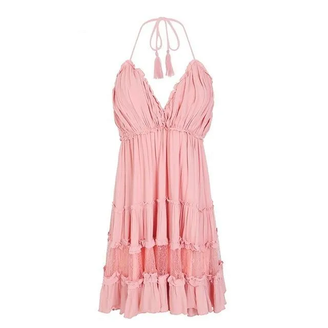 Strap Backless Mini Summer Tassel Dress