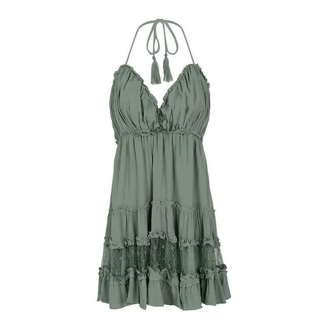 Strap Backless Mini Summer Tassel Dress