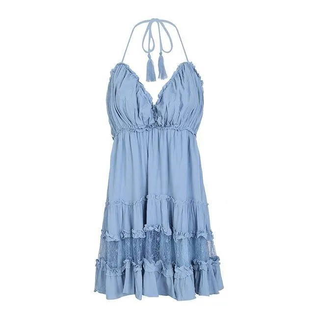 Strap Backless Mini Summer Tassel Dress