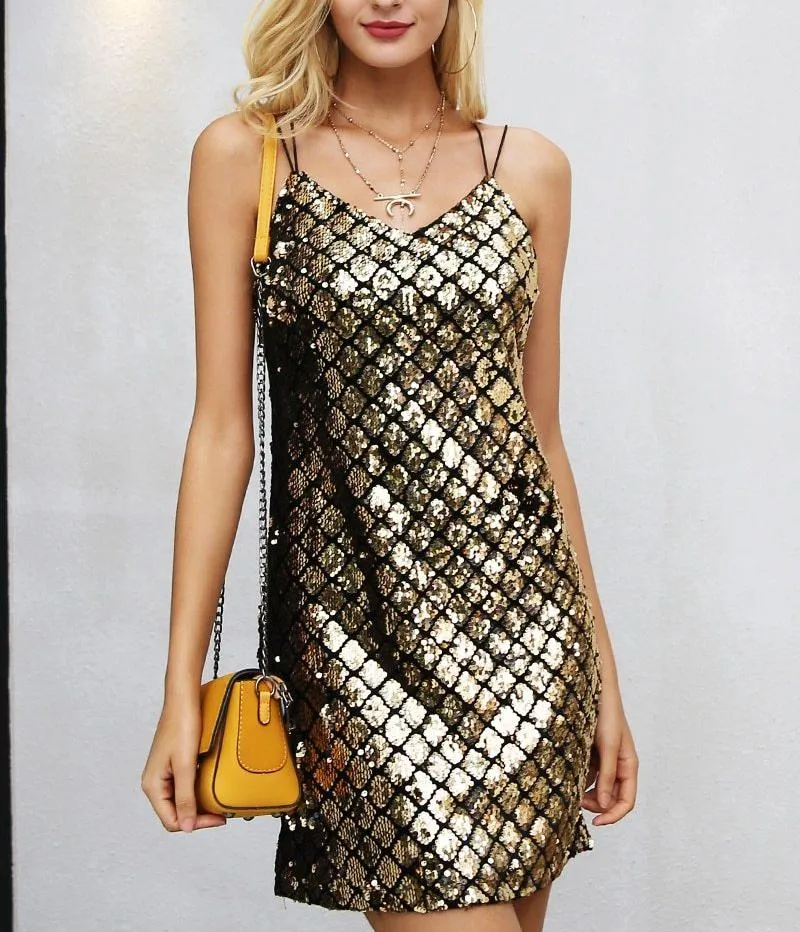 Strap Backless Sequin Party Dress