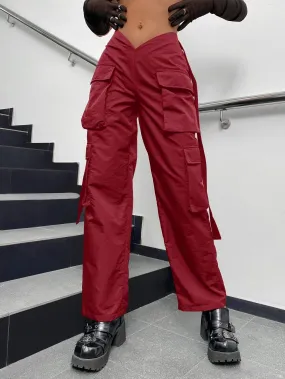 Street V Waist Flap Pocket Side Cargo Pants