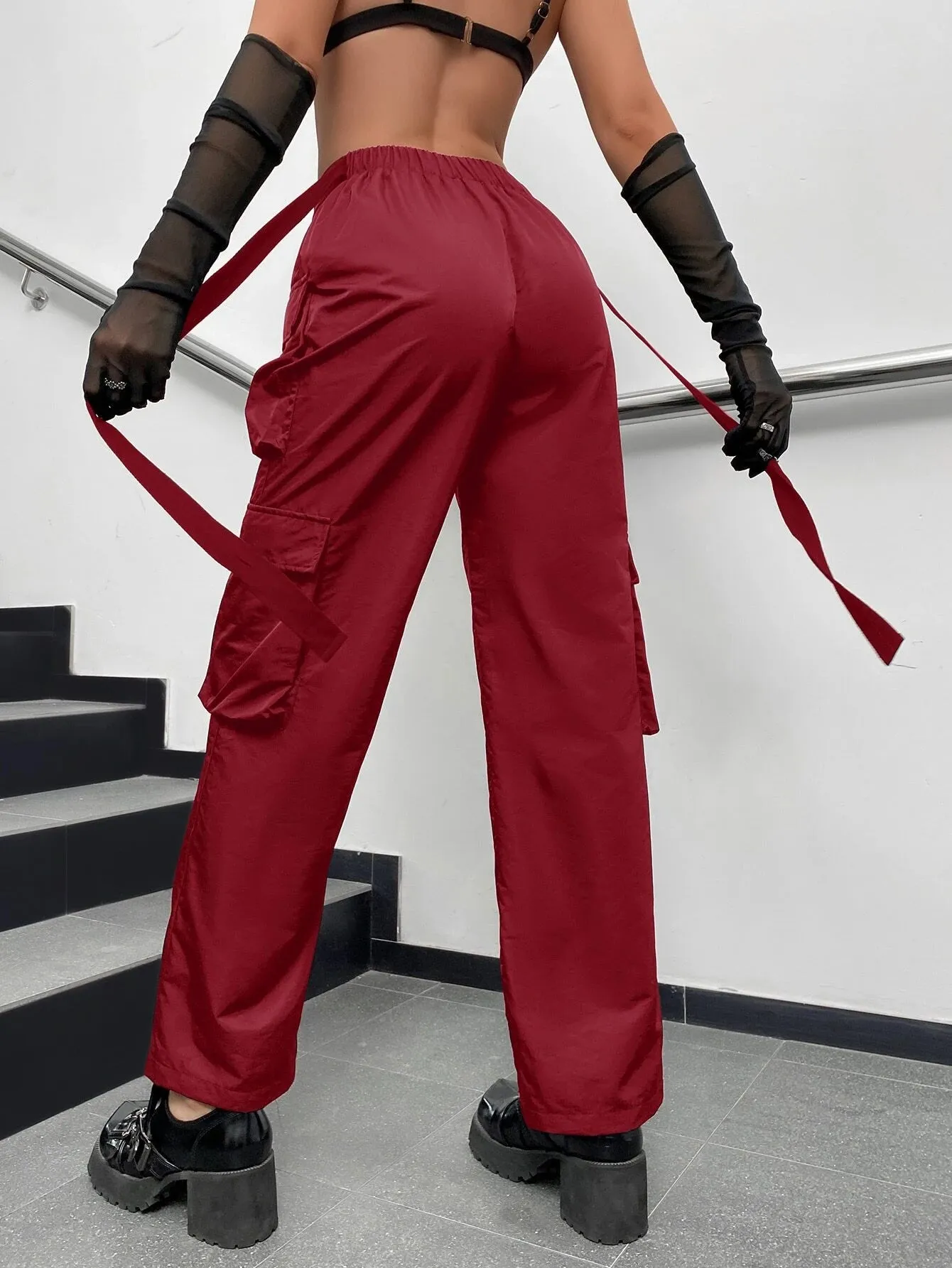 Street V Waist Flap Pocket Side Cargo Pants