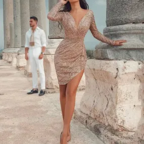 Sultry Deep V-neck Long Sleeve Bodycon Pencil Dress