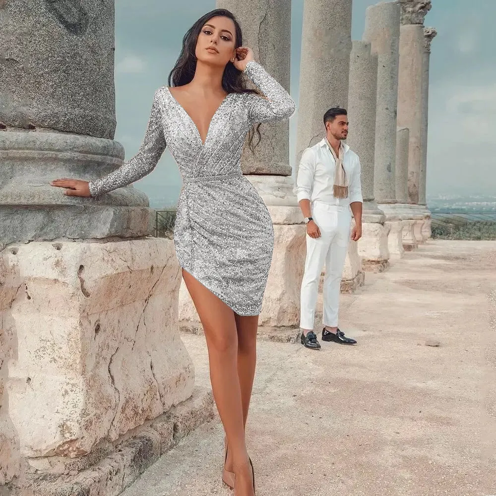 Sultry Deep V-neck Long Sleeve Bodycon Pencil Dress