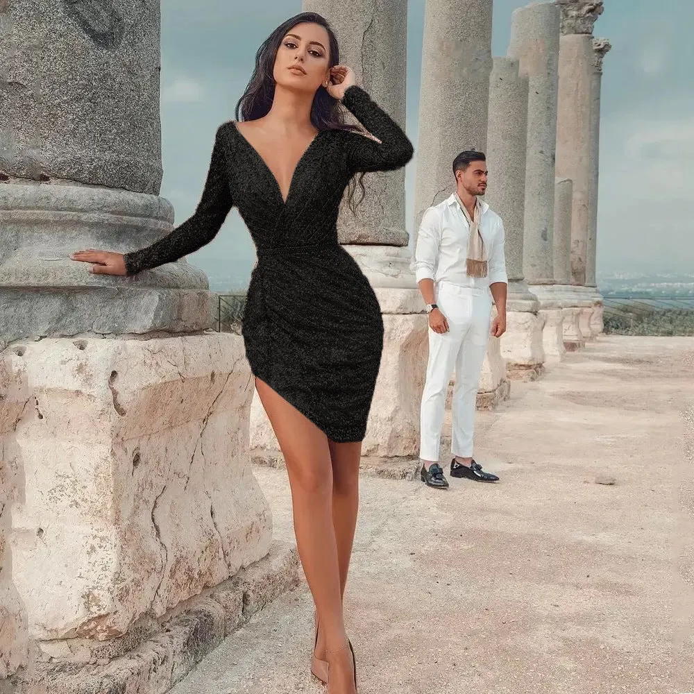 Sultry Deep V-neck Long Sleeve Bodycon Pencil Dress