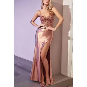Sweetheart Sleeveless Appliqued Ruched Satin Sheath Long Prom Evening Dress