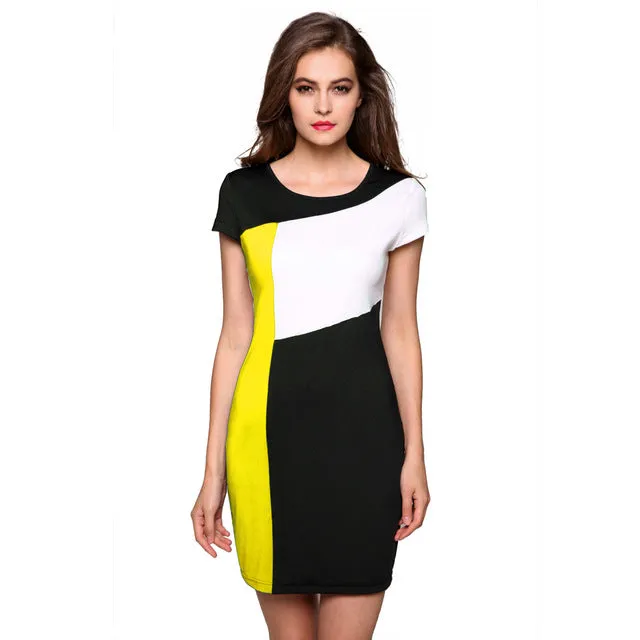 Three Color Slice  Accent Summer Slim Fit Dress