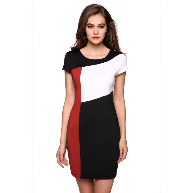 Three Color Slice  Accent Summer Slim Fit Dress