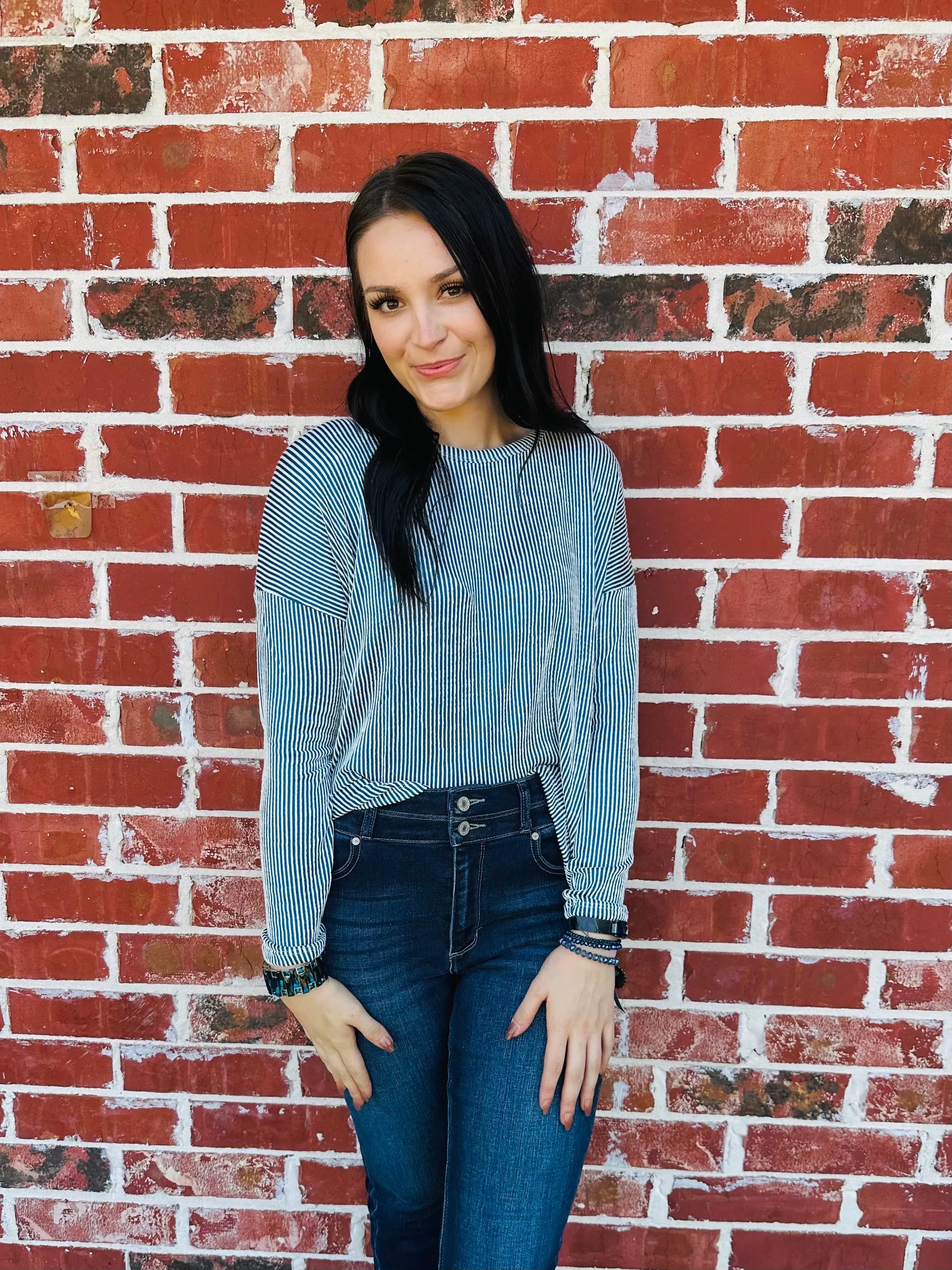 Trendy Ribbed Boat Neck Top- Teal