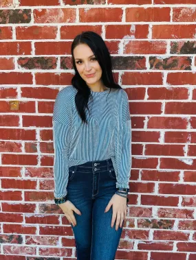 Trendy Ribbed Boat Neck Top- Teal