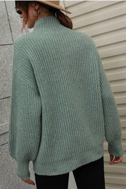 TURTLE NECK LOOSE SLEEVE KNIT SWEATER: APRICOT