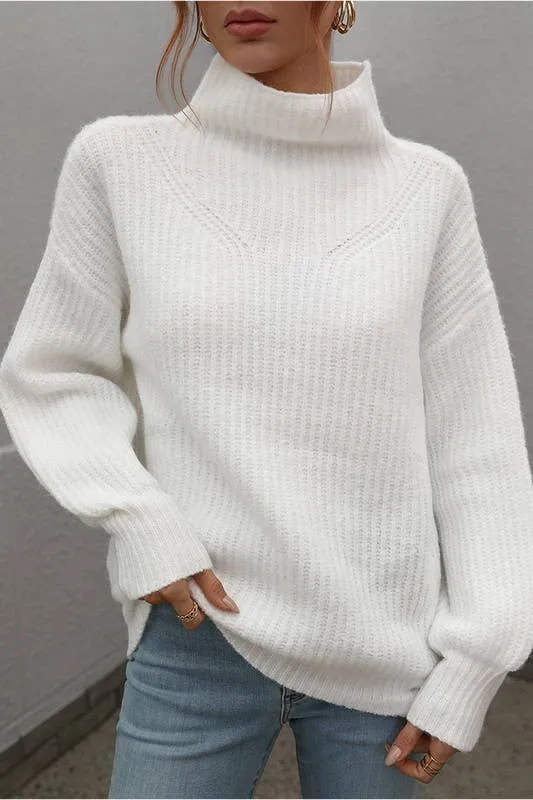 TURTLE NECK LOOSE SLEEVE KNIT SWEATER: APRICOT