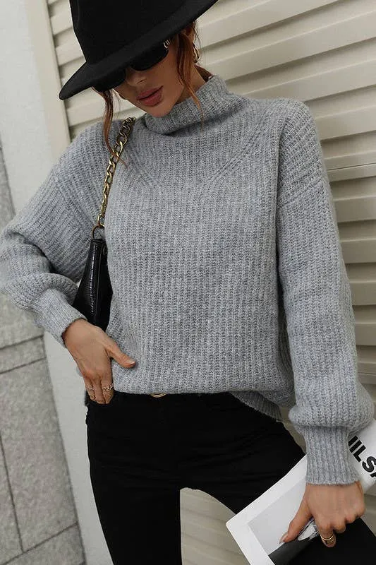 TURTLE NECK LOOSE SLEEVE KNIT SWEATER: APRICOT