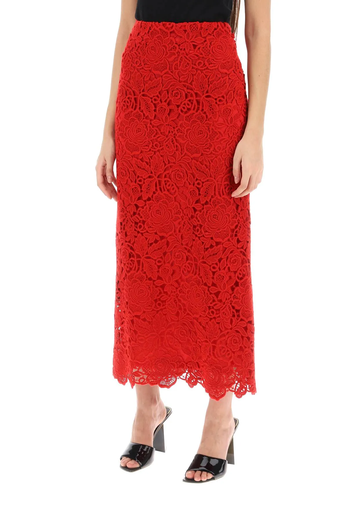 Valentino Garavani Floral Guipure Lace Pencil Skirt